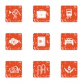 Pecuniary aid icons set, grunge style