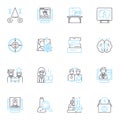 Pedagogical significance linear icons set. Instruction, Curriculum, Learning, Teaching, Development, Innovation