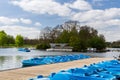 Pedal Boat on the lake in park on sunny day Royalty Free Stock Photo