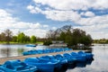 Pedal Boat on the lake in park on sunny day Royalty Free Stock Photo