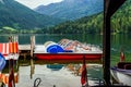 Pedal boats grouped together on the lake Royalty Free Stock Photo