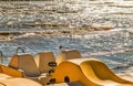 Pedal boats on rough sea Royalty Free Stock Photo