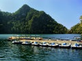 Pedal boats with solar panels at Pregnant Maiden lake Royalty Free Stock Photo