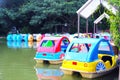 Pedal boats in the central park pool Royalty Free Stock Photo