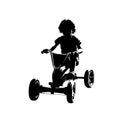 Pedal quad. Small kid riding quad bike, abstract isolated vector silhouette. Ink drawing Royalty Free Stock Photo