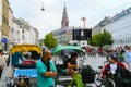 Pedal taxis in Hojbro square Copenhagen Royalty Free Stock Photo