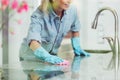Pedantic woman and household cleaning Royalty Free Stock Photo