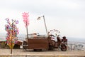 A peddler`s cart selling nuts and cotton candy Royalty Free Stock Photo