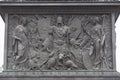 Pedestal of Alexander Column on Palace Square decorated with bas relief winged angels, breastplate armor, lion military symbols