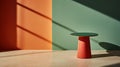 Pedestal in colorful room with shadows on the wall. Rich colored podium scene for product display. Generated AI.