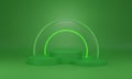 Pedestal display or podium, green theme cylinder with illuminate background, 3D render