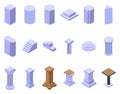 Pedestal icons set isometric vector. Podium stage