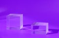 Pedestal podium neon display glass cubes with shadow and reflection