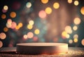 Pedestal for product display presentation with colorful blurry bokeh. Festive showcase.