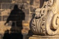 The pedestal and shadow of the figure of Saint John of Nepomuk located in the city of Nysa.