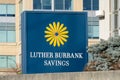 Pedestal sign for Luther Burbank Savings at Bellevue WA location