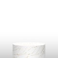 Pedestal circle white and gold marble shape. Podium granite of base design for place product, show, advertise, display.