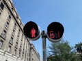 Pedestrial Crosswalk Light in Chile with Building in the Background Royalty Free Stock Photo