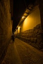 Pedestrian alley by night in Cusco, Peru