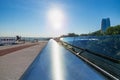 Pedestrian bicycle bridge in Kiev, summer, bright sunny weather