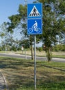 pedestrian and bicycle crossing road sign