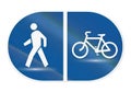 Pedestrian and bicycle path separated sign symbol for shared use traffic lanes Royalty Free Stock Photo