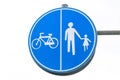 Pedestrian and bicycle road sign isolated on white background. Royalty Free Stock Photo