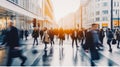Pedestrian blur, crowd of people walking in London city, panoramic view of people crossing the street Royalty Free Stock Photo