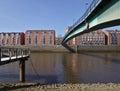 Pedestrian bridge across the river Weser connecting Bremen`s historic Schlachte district wit