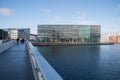 Pedestrian bridge Bryggebroen leading to modern office buildings, Copenhagen, Denmark