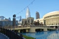 Dubai, United Arab Emirates (UAE), December 2022: Pedestrian bridge connecting between Souk Al Bahar and Dubai mall