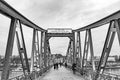 Pedestrian bridge crossing river Main called iron Bridge eiserner Steg in Frankfurt Royalty Free Stock Photo