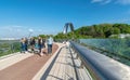 Pedestrian bridge and embankment of the Dnieper river in Kiev, Ukraine