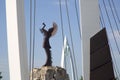 The keeper of plains and Pedestrian bridge Wichita Kansas view Royalty Free Stock Photo