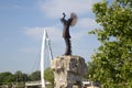 Pedestrian bridge and the keeper of plains Wichita Kansas view Royalty Free Stock Photo