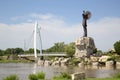 Pedestrian bridge and the keeper of plains Wichita Kansas view Royalty Free Stock Photo