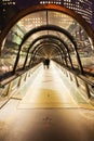 Pedestrian bridge in La Defense at night