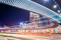 Pedestrian bridge with light trails Royalty Free Stock Photo