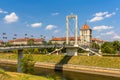 Pedestrian bridge over Nemunas river in Kaunas Royalty Free Stock Photo