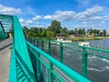 A pedestrian bridge over the Oder River in Opole, Poland, constructed using riveted technology Royalty Free Stock Photo