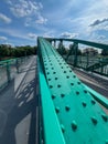 A pedestrian bridge over the Oder River in Opole, Poland, constructed using riveted technology Royalty Free Stock Photo