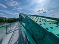A pedestrian bridge over the Oder River in Opole, Poland, constructed using riveted technology Royalty Free Stock Photo