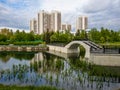 Pedestrian bridge over the pond in Zelenograd Moscow, Russia Royalty Free Stock Photo