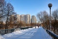 Pedestrian bridge over the river Pekhorka. Balashikha, Moscow region, Russia Royalty Free Stock Photo