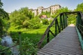 Pedestrian bridge over Smotrych river in Kamianets-Podilskyi, Ukraine Royalty Free Stock Photo