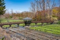 Pedestrian bridge over Wasabi horseradish fields at the Daio Wasabi Farm near Nagano, Japan Royalty Free Stock Photo