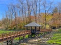 Pedestrian bridge over Wasabi horseradish fields at the Daio Wasabi Farm near Nagano, Japan Royalty Free Stock Photo