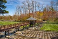 Pedestrian bridge over Wasabi horseradish fields at the Daio Wasabi Farm near Nagano, Japan Royalty Free Stock Photo