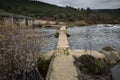 Pedestrian bridge over Zezere river at Barroca Village Royalty Free Stock Photo