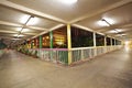 Pedestrian bridge perspective long corridor of night